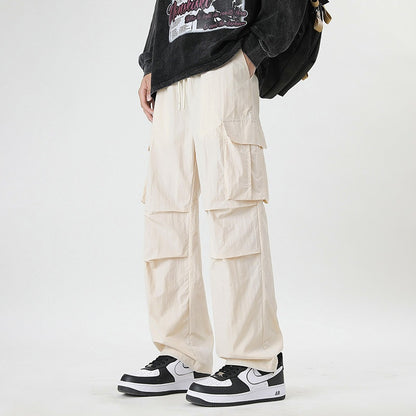 Summer Ice Silk Trousers Multi-Pocket Loose Straight-Cut Casual Sports Pants For Men