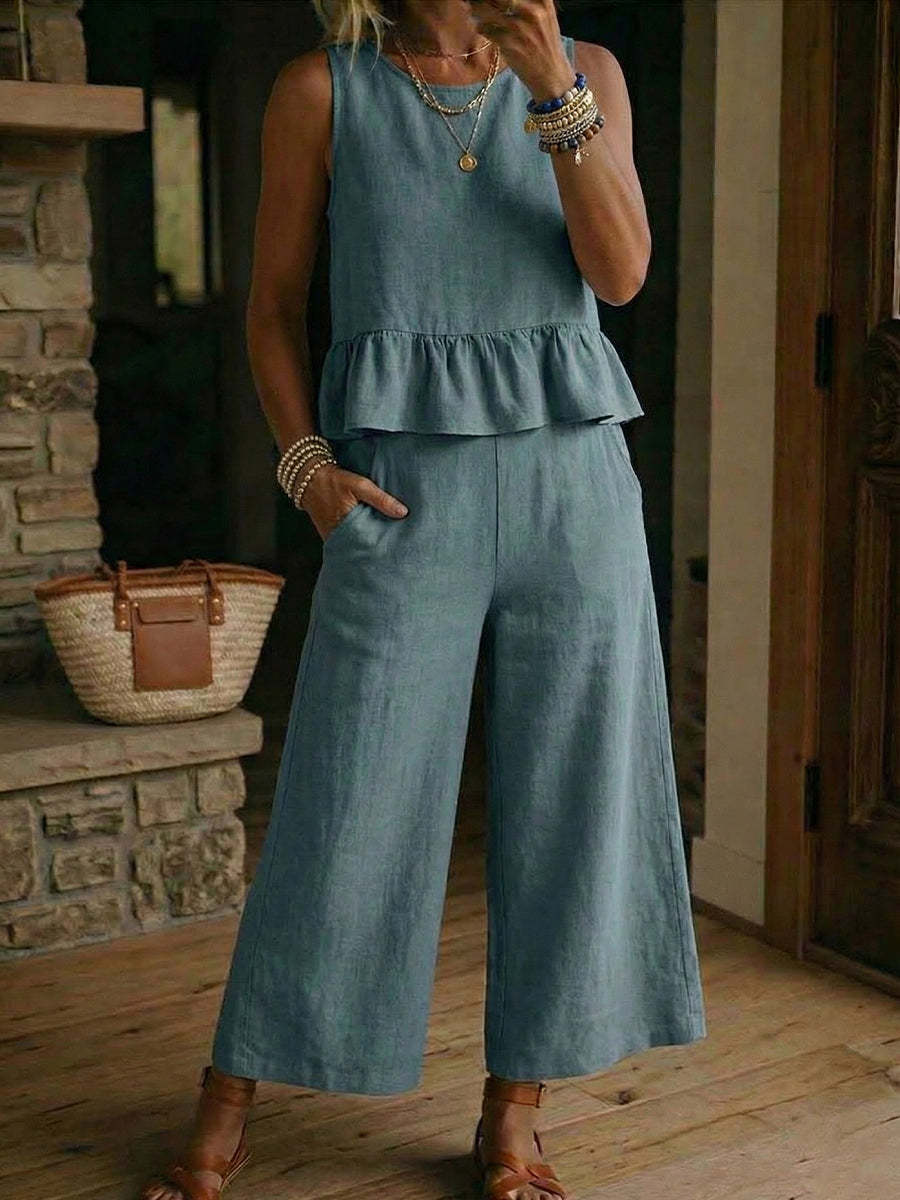 Ensemble "Urban Flow" -Top a Volants & Pantalon 3/4