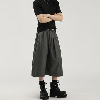 Wide-leg Pleated Draping Mens Suit Pants Shorts