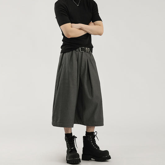 Wide-leg Pleated Draping Mens Suit Pants Shorts