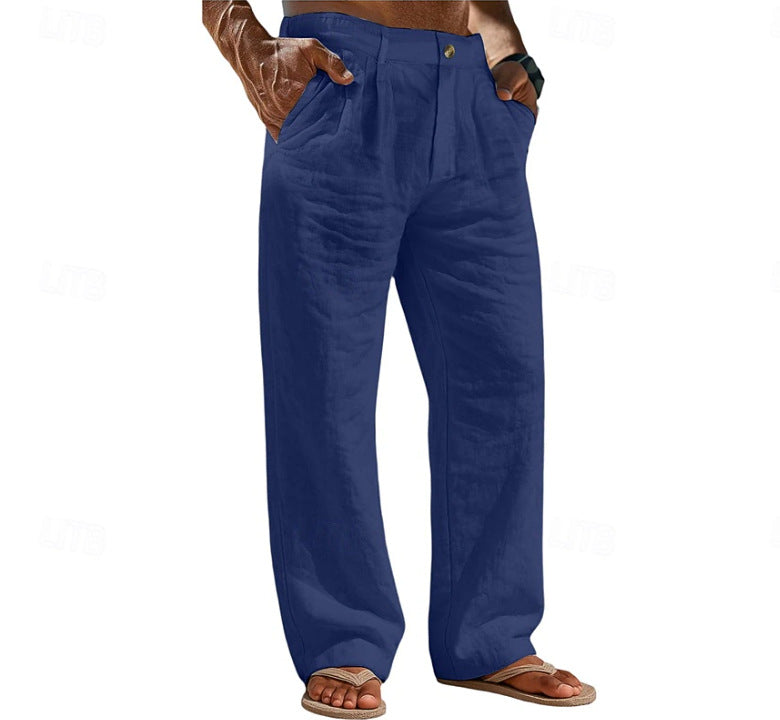 Buttoned-pocket Comfortable Holiday Linen Pants