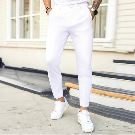 Men's Solid-Colored Slim-Fit Business Trousers