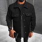 New Mens Button-front Overcoat With Flap Pockets