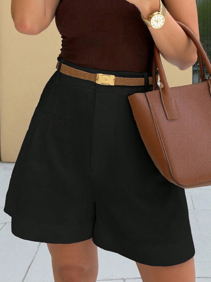 Short pour femme à la mode, décontracté et taille haute, coupe ample et jambes droites