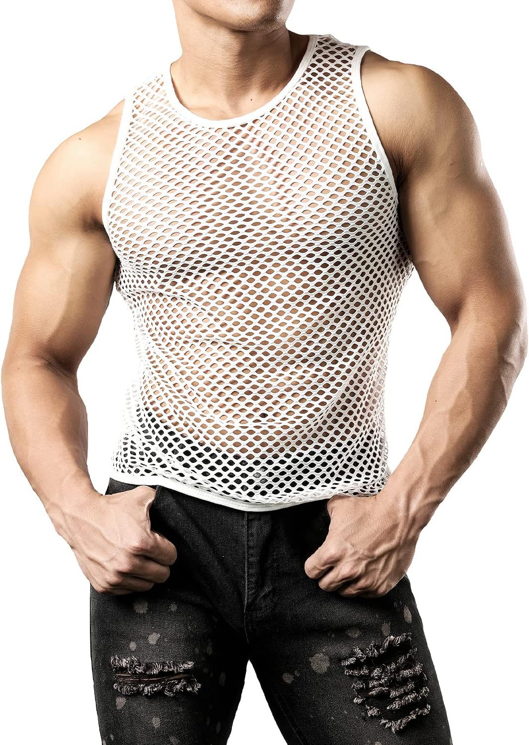Hollow-out Crewneck Top Fishnet Vest