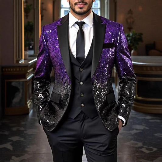 Men's Casual Loose-Fit Ombre Sequin Blazer