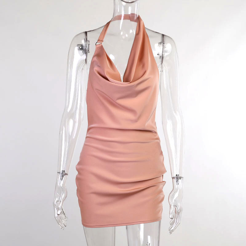 Robe de soirée en satin, col V, dos nu, mini sans manches, robe d'été