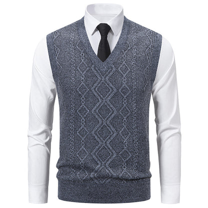 Men's V-Neck Slim-Fit Jacquard Pullover Vest