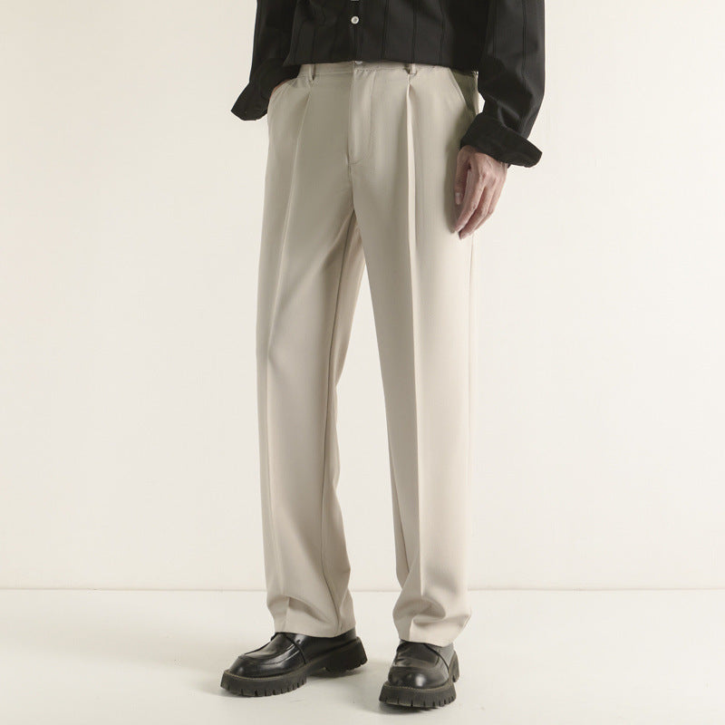 Loose-fit Casual Mens Straight-leg Suit Pants