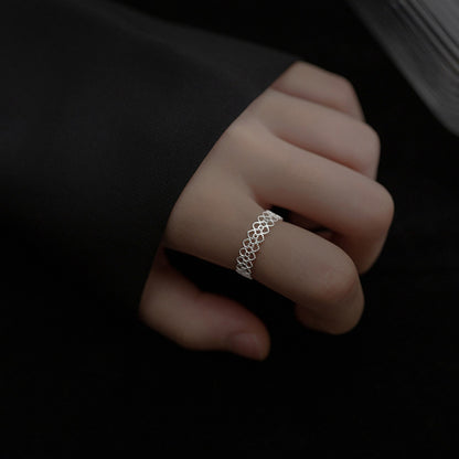 S925 Sterling Silver Lace Edge Ring For Women, Elegant & Premium Niche Design, Hollow Heart Open Index Finger Ring, Trendy