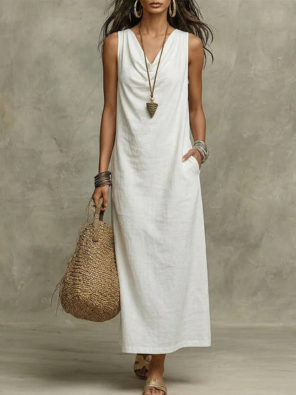 Robe sans manches ample, élégante et stylée à col en V