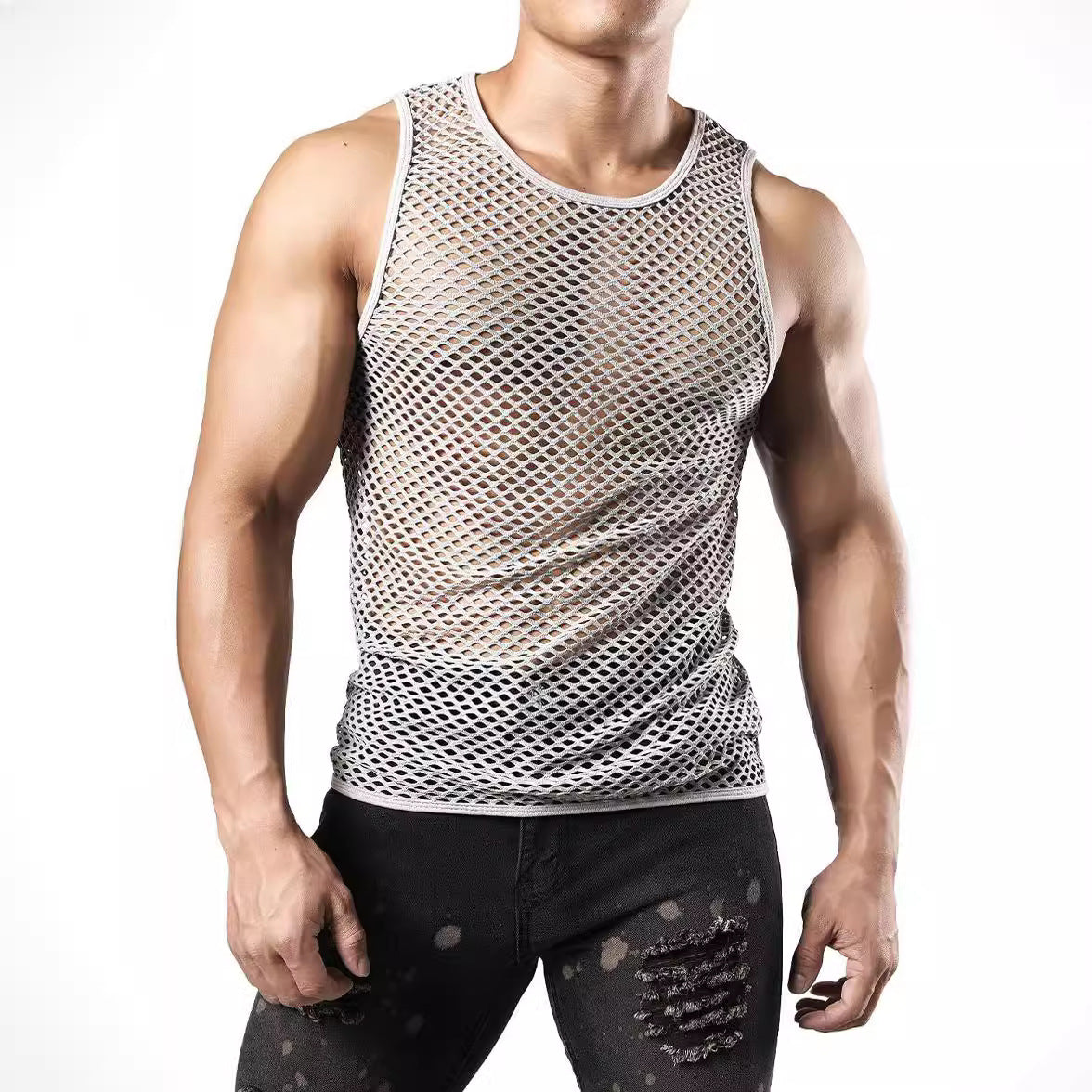 Hollow-out Crewneck Top Fishnet Vest