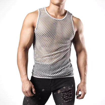 Hollow-out Crewneck Top Fishnet Vest