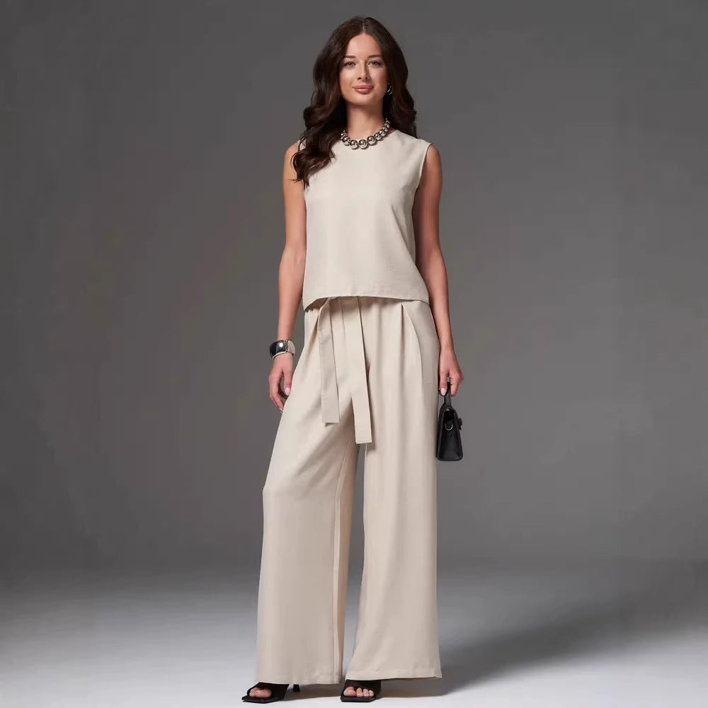 Ensemble pantalon large sans manches pour femme