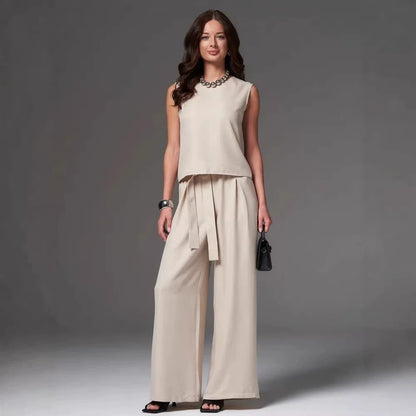Ensemble pantalon large sans manches pour femme