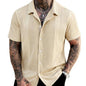 Men's Solid-Colored Knitted Hollow-Out French-Style Lapel Shirt