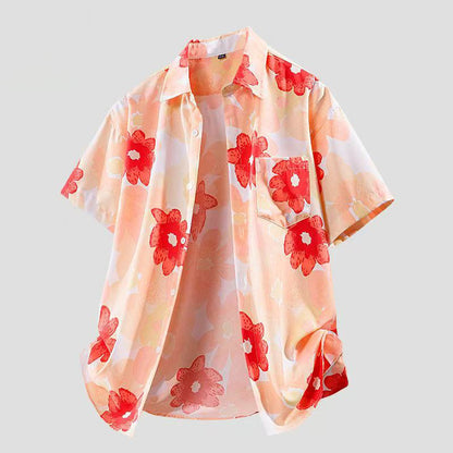 Men's Short-Sleeve Beach Casual Printed Shirt Jacket