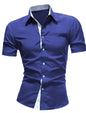 Men's Contrasting-Color Lapel Casual Shirt
