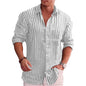 Men's Casual Digital-Print Lapel Striped Shirt
