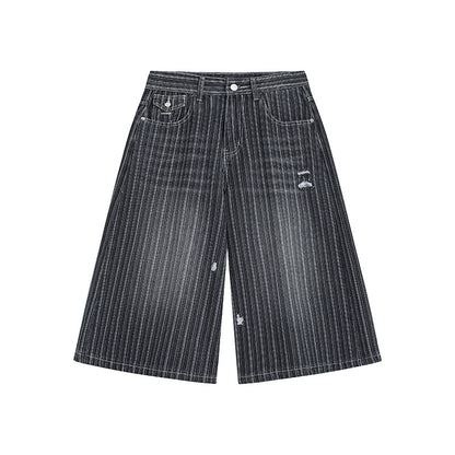 Workwear Striped Capri Denim Shorts