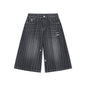 Workwear Striped Capri Denim Shorts