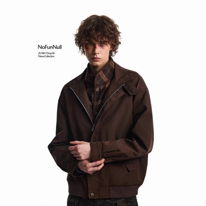 Plaid Patchwork Turn-Down Collar Baseball Jacket High-Street Vintage Barn Style Coat