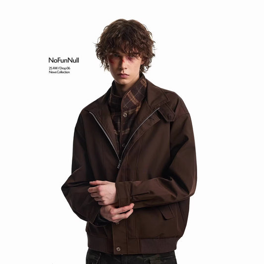 Plaid Patchwork Turn-Down Collar Baseball Jacket High-Street Vintage Barn Style Coat