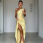 Robe d'été élégante et moulante en satin uni à une épaule et dos nu fendue, sexy et raffinée, pour femme