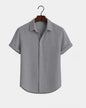 Solid-color Short-sleeve Cotton-linen Shirt For Men