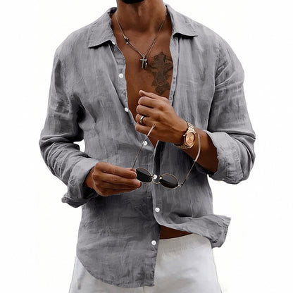 Loose-fit Cardigan With A Lapel Collar Versatile Linen Long-sleeve Shirt