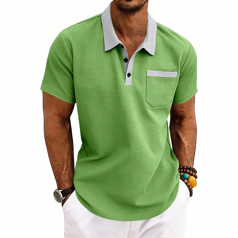 Loose-fit Waffle-Knit Mens Short-Sleeve Polo Shirt