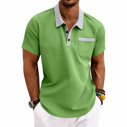 Loose-fit Waffle-Knit Mens Short-Sleeve Polo Shirt
