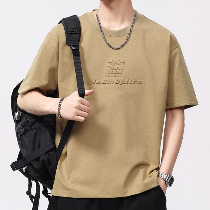 T-shirt à manches longues pour homme de style haut de gamme américain avec broderie lettrage.