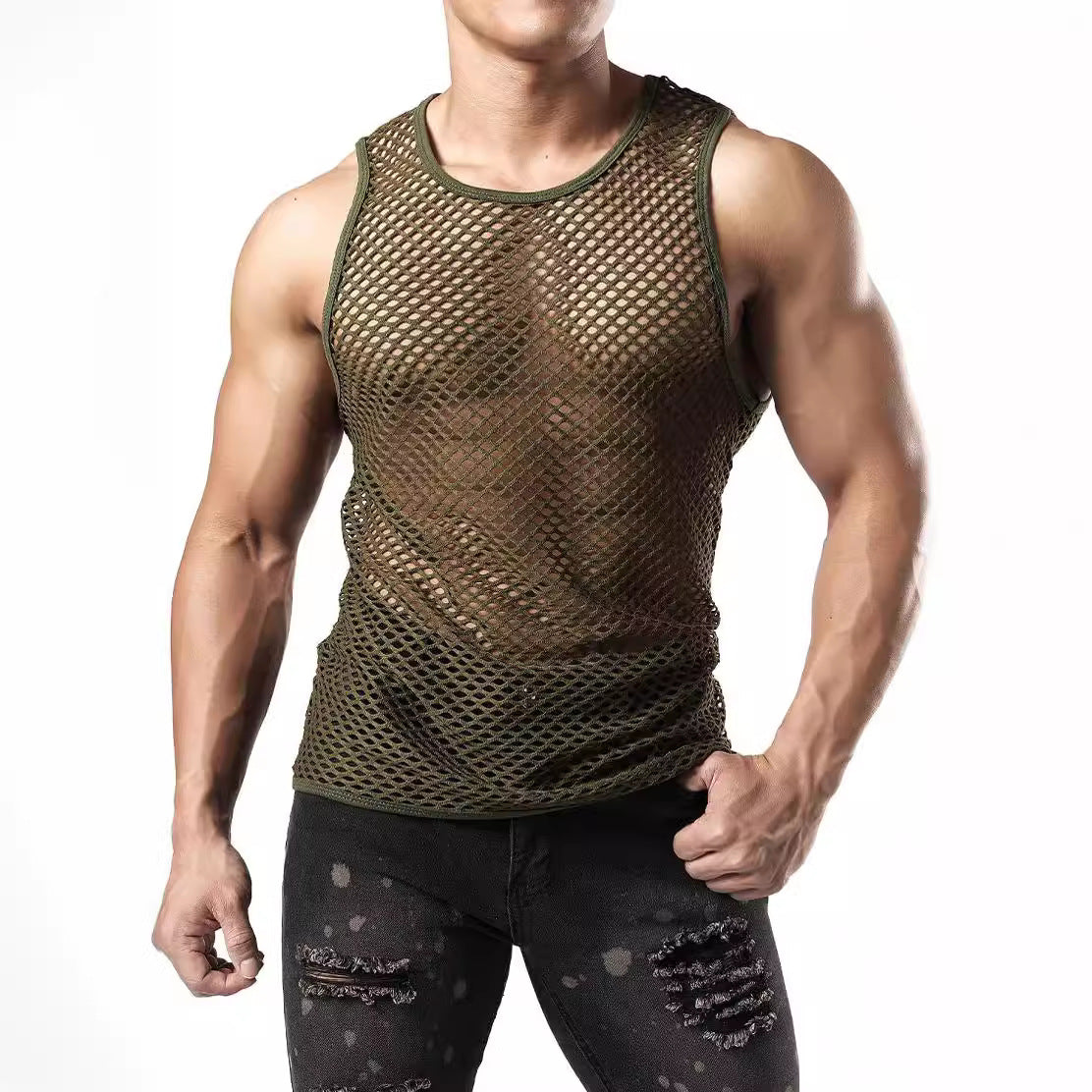 Hollow-out Crewneck Top Fishnet Vest