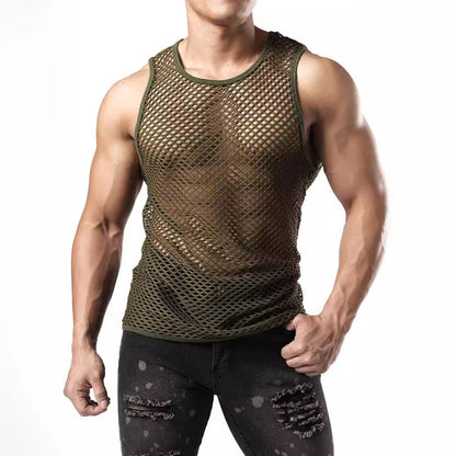 Hollow-out Crewneck Top Fishnet Vest