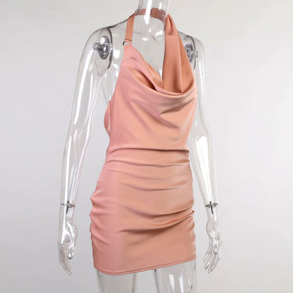 Robe de soirée en satin, col V, dos nu, mini sans manches, robe d'été