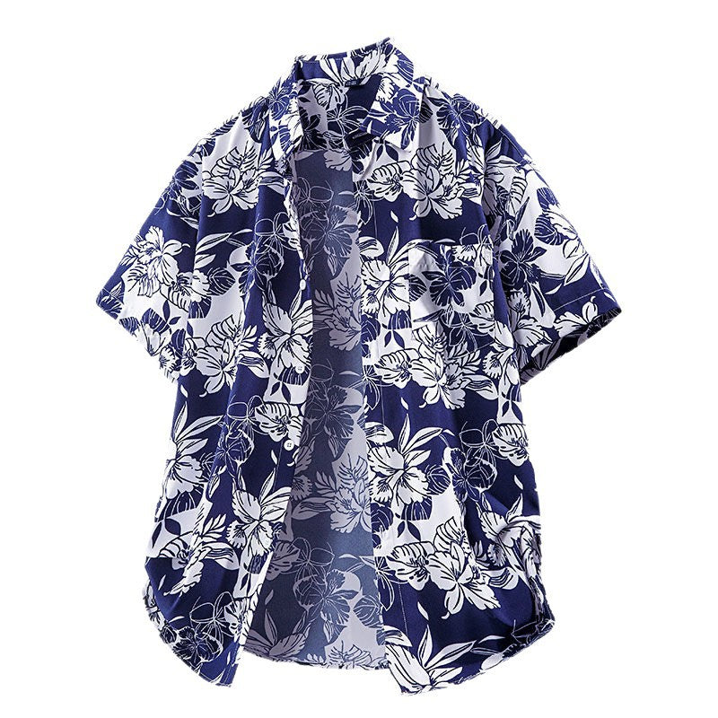 Men's Short-Sleeve Beach Casual Printed Shirt Jacket