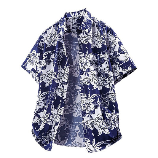 Men's Short-Sleeve Beach Casual Printed Shirt Jacket
