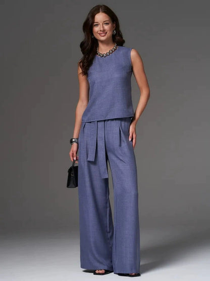 Ensemble pantalon large sans manches pour femme