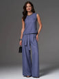 Ensemble pantalon large sans manches pour femme