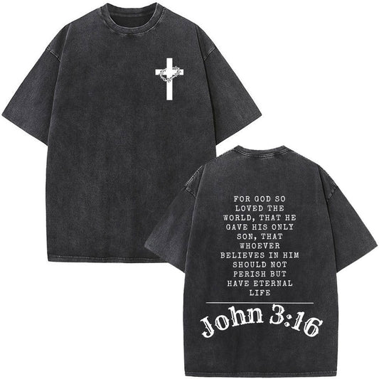 Fashionable Retro Cross Washed Short-Sleeve